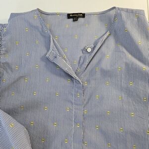 Massimo Dutti Balloon Sleeve Striped Lightweight Button Down Shirt Size 8